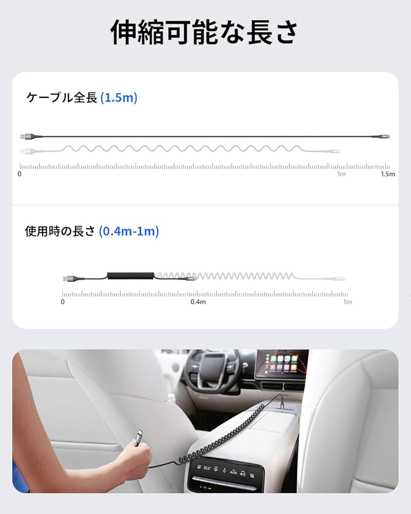 Amazon.co.jp: SUNGUY USB C ケーブル 0.4Mから1Mまで 伸びる